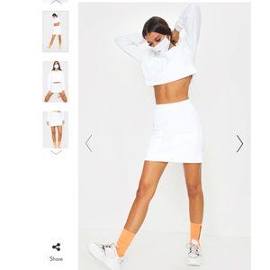 WHITE POCKET DETAIL High Waisted SWEAT MINI SKIRT